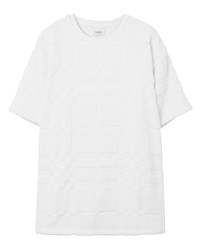 T-shirt à col rond à carreaux blanc Burberry