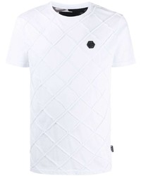 T-shirt à col rond à carreaux blanc Philipp Plein
