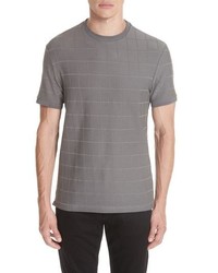T-shirt à col rond à carreaux gris