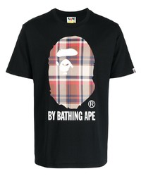 T-shirt à col rond à carreaux noir A Bathing Ape