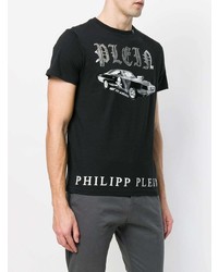 T-shirt à col rond à carreaux noir Philipp Plein