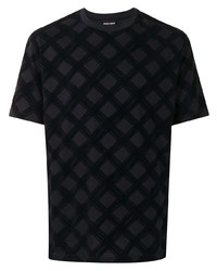 T-shirt à col rond à carreaux noir Giorgio Armani