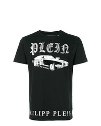 T-shirt à col rond à carreaux noir Philipp Plein