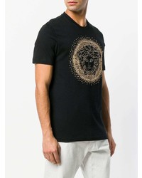 T-shirt à col rond à clous noir Versace