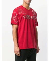 T-shirt à col rond à clous rouge Versace