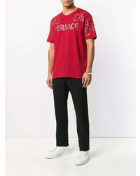 T-shirt à col rond à clous rouge Versace