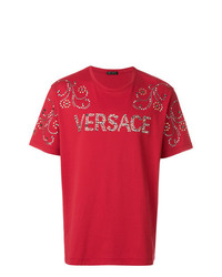 T-shirt à col rond à clous rouge Versace