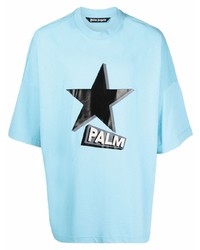 T-shirt à col rond à étoiles bleu clair Palm Angels