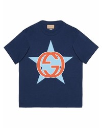 T-shirt à col rond à étoiles bleu marine Gucci