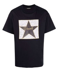 T-shirt à col rond à étoiles bleu marine Roberto Cavalli