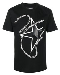T-shirt à col rond à étoiles noir et blanc Les Hommes
