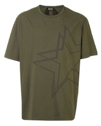 T-shirt à col rond à étoiles olive