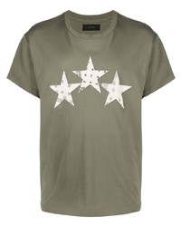 T-shirt à col rond à étoiles olive Amiri