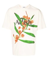 T-shirt à col rond à fleurs beige Adish