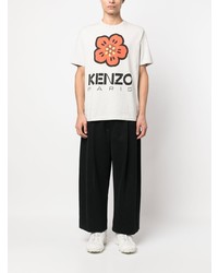 T-shirt à col rond à fleurs beige Kenzo