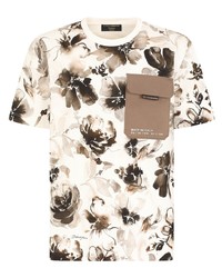T-shirt à col rond à fleurs beige Dolce & Gabbana