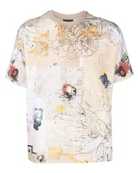 T-shirt à col rond à fleurs beige Emporio Armani