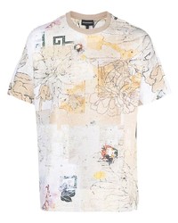 T-shirt à col rond à fleurs beige Emporio Armani