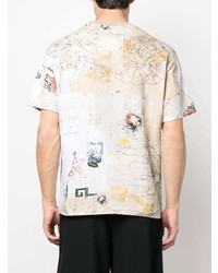 T-shirt à col rond à fleurs beige Emporio Armani