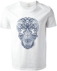 T-shirt à col rond à fleurs blanc et bleu Alexander McQueen