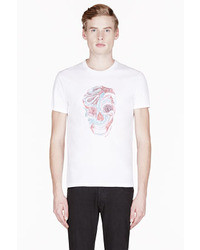 T-shirt à col rond à fleurs blanc et bleu Alexander McQueen