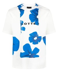 T-shirt à col rond à fleurs blanc et bleu Botter