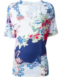 T-shirt à col rond à fleurs blanc et bleu Etro