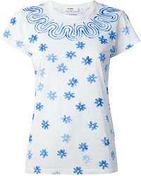 T-shirt à col rond à fleurs blanc et bleu Jil Sander