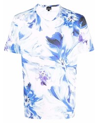 T-shirt à col rond à fleurs blanc et bleu Just Cavalli