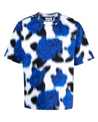 T-shirt à col rond à fleurs blanc et bleu Kenzo
