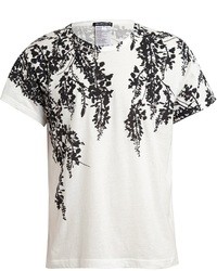 T-shirt à col rond à fleurs blanc et noir