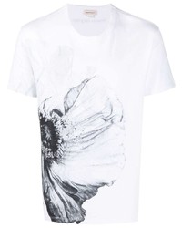 T-shirt à col rond à fleurs blanc et noir Alexander McQueen