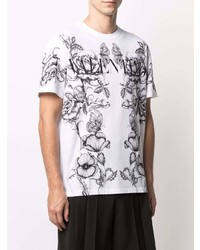 T-shirt à col rond à fleurs blanc et noir Valentino