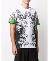 T-shirt à col rond à fleurs blanc et noir Valentino