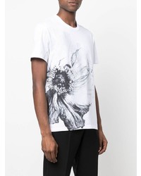 T-shirt à col rond à fleurs blanc et noir Alexander McQueen