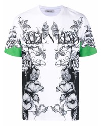 T-shirt à col rond à fleurs blanc et noir Valentino