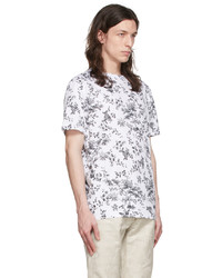 T-shirt à col rond à fleurs blanc et noir Erdem