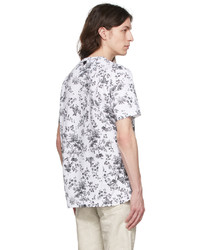 T-shirt à col rond à fleurs blanc et noir Erdem