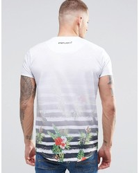 T-shirt à col rond à fleurs blanc