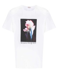 T-shirt à col rond à fleurs blanc Alexander McQueen