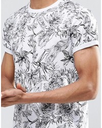 T-shirt à col rond à fleurs blanc Asos