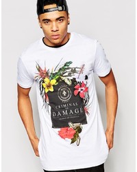 T-shirt à col rond à fleurs blanc Criminal Damage