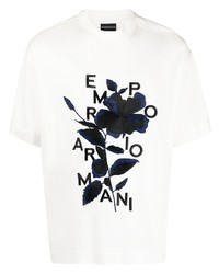 T-shirt à col rond à fleurs blanc Emporio Armani