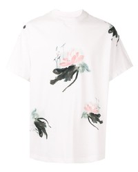 T-shirt à col rond à fleurs blanc Fengchen Wang