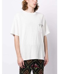 T-shirt à col rond à fleurs blanc Bode