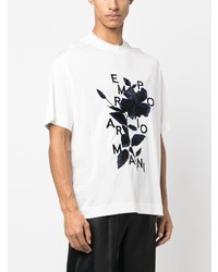 T-shirt à col rond à fleurs blanc Emporio Armani