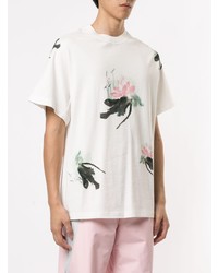 T-shirt à col rond à fleurs blanc Fengchen Wang