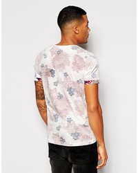 T-shirt à col rond à fleurs blanc