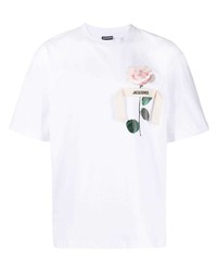 T-shirt à col rond à fleurs blanc Jacquemus