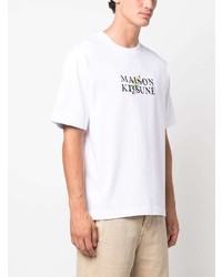 T-shirt à col rond à fleurs blanc MAISON KITSUNÉ